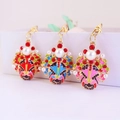 Traditional Chinese Beijing Opera mask keychain with colorful enamel and pearl accents - Individual OPP Bag Packaging / Random Color