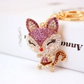 Portachiavi volpe dei cartoni animati con strass colorati e finitura in metallo oro - 5.5cmx3.7cm / Viola
