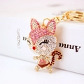 Portachiavi a forma di volpe con strass brillanti e chiusura girevole in metallo dorato - 5.5cmx3.7cm / Rosa