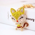 Portachiavi gatto con strass gialli su montatura in metallo dorato per borsa donna - 5.5cmx3.7cm / Giallo