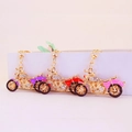 Rhinestone Harley style motorcycle keychain in purple, red and pink with gold lobster clasp - Random Color