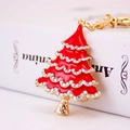 Llavero de árbol de Navidad dorado con esmalte rojo y cristales brillantes - Árbol de navidad rojo