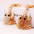 Cute frog keychain accessory with gold alloy and sparkling rhinestones for handbags - Random Color