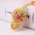 Portachiavi berretto da baseball dorato con strass arancioni e gialli per borse - Confezione Singola Individuale / Sfumatura Arancione (Pesca)