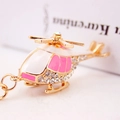 Porte-clés hélicoptère rose en alliage avec strass brillants et finition émaillée - Rose