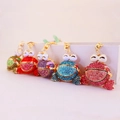 Porte-clés grenouille en strass scintillants en cinq couleurs avec anneaux dorés - Couleur Aléatoire