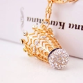 Luxurious gold crown keychain with sparkling white rhinestones and elegant metal chain link - Single Individual Package / White