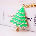 Christmas tree keychain with green enamel, gold metal base and sparkling rhinestones - Green Christmas Tree