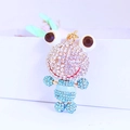 Frosch-Schlüsselanhänger mit weißen und blauen Strasssteinen und Metallring-Befestigung - Blau