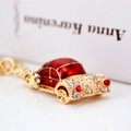Creative red car keychain with gold metal frame and sparkling crystal rhinestones - Dark Red