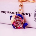 Portachiavi pesce tropicale colorato con strass rosa e smalto blu su base dorata - Blu