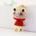 Funkelnder goldener Frosch Schlüsselanhänger mit roten und weißen Strasssteinen - Einzelverpackung / Rot