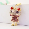 Goldener Frosch-Schlüsselanhänger mit bunten Strasssteinen und Karabinerverschluss - Einzelverpackung / Lila