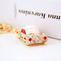 Creative vintage car keychain with red and white enamel finish and sparkling rhinestones - White Red