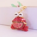 Portachiavi creativo a forma di rana con strass rosso rosa e gancio dorato - Rosa