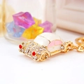 Creative metal car keychain with white enamel finish and sparkling crystal rhinestones - White Pink