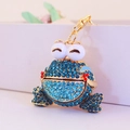 Portachiavi con rana in strass blu scintillanti e gancio in metallo dorato lucido - Blu
