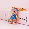 Creatieve teddybeer sleutelhanger met strass steentjes en een blauwe kristallen jurk - Blauw