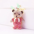 Funkelnder Teddybär Schlüsselanhänger mit rosa Strasssteinen und goldener Legierung - Pfirsich