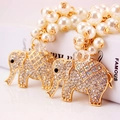 Elegant gold elephant keychain with sparkling rhinestones and white pearl cluster charms - 49.2g / 14.9x4.9cm / Random Color