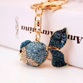 Golden goldfish keychain with sparkling blue rhinestones and lobster clasp accessory - Blue