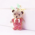 Goldener Zeichentrick-Teddybär Schlüsselanhänger mit rosa und weißen Strasssteinen - Rosa