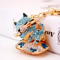 Funkelnder Kristall-Katzen-Schlüsselanhänger in Blau und Gold mit Karabinerverschluss - Blau