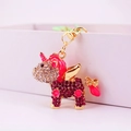 Sparkling pink unicorn keychain with red crystals and gold-plated lobster clasp for bags - Individual Packaging / Rose Red