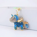Llavero de unicornio con diamantes azules, alas doradas y detalles de esmalte - Embalaje Individual / Azul Lago