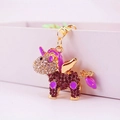 Llavero de unicornio con cristales y esmalte morado con cierre de mosquetón dorado - Embalaje Individual / Morado