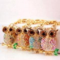 Sparkly owl keychain charms in vibrant pink, blue and yellow rhinestone crystal finish - Individual Packaging / Random Color