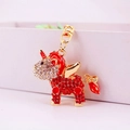Sparkling red rhinestone unicorn keychain accessory with golden wings and metal clasp - Individual Packaging / Red
