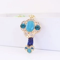 Luxury blue gemstone key pendant keychain with cat eye stone and enamel details - Blue