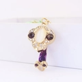 Chinese style Ruyi key keychain with white cat eye stone and purple gems in gold plating - Purple