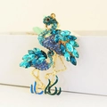 Flamingo sleutelhanger met blauwe kristallen, gouden metalen basis en emaille details - Enkele OPP Zak Individuele Verpakking / Blauw