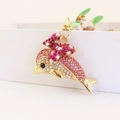 Portachiavi a delfino rosa con strass scintillanti, fiocco e gancio dorato di lusso - Confezione singola in busta OPP / Rosa