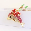 Portachiavi a delfino scintillante con strass rosa e un fiocco rosso vivace - Confezione singola in busta OPP / Rosso