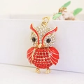 Goldene Eule Schlüsselanhänger mit roten Kristallen und Strass für Damentaschen - Rot