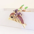 Portachiavi a delfino dorato scintillante con strass viola e fiocco su scatola bianca - Confezione singola in busta OPP / Viola