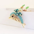 Portachiavi a forma di delfino con strass blu e finitura in metallo dorato - Confezione singola in busta OPP / Blu