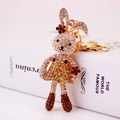 Luxury rhinestone bunny keychain with gold ring and sparkling crystals for women handbag - Coffee