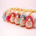 Cute cartoon penguin metal keychains with sparkling rhinestones in multiple colors - 11x3.6CM / Random Color