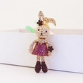 Sparkling rhinestone rabbit keychain with purple crystal dress and gold metal ring - Purple