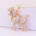 Creative crown poodle keychain with rainbow rhinestones on a gold-plated base - Clear Multicolor