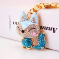 Süßer Fuchs Schlüsselanhänger mit blauen Kristallen und Goldlegierung für Handtaschen - Gewicht 39,5g Länge 10,6*3,9CM / Blau