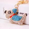 Portachiavi a forma di cane con strass blu e bianchi e moschettone dorato lucido - Blu