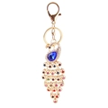 Colorful peacock keychain with blue gemstone and sparkling crystals on golden alloy base - Random Color