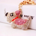 Portachiavi a forma di cane con strass rosa e bianchi su base in metallo dorato - Rosa