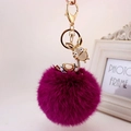 Cute purple plush rabbit fur ball keychain with golden rhinestone deer charm pendant - Gold Ears + Wine Red