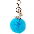 Creative donkey keychain with sparkling rhinestones and sky blue fluffy faux fur pompom - Gold Ears + Sky Blue
